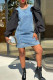 Blue Casual Patchwork Contrast O Neck Long Sleeve Regular Denim Dresses (Removable Sleeves)