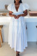White Elegant Solid Color Patchwork Deep V Neck Long Dresses