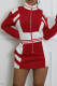 Red Casual Pocket Patchwork Zipper Contrast Zipper Collar Wrapped Skirt Dresses