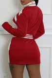 Black Casual Pocket Patchwork Zipper Contrast Zipper Collar Wrapped Skirt Dresses