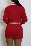 Black Casual Pocket Patchwork Zipper Contrast Zipper Collar Wrapped Skirt Dresses