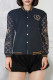 Black Casual Daily Stripe Letters Buttons Patchwork O Neck Outerwear