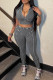 Grey Casual Solid Color Patchwork Deep V Neck Short Sleeve Two Pieces