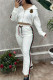White Casual Street Stripe Letters Patchwork Zipper Hooded Long Sleeve Two Pieces