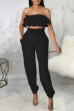 Purple Casual Solid Color Pocket Patchwork Backless Strapless Two Pieces