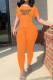 Orange Casual Street Letter Print O Neck Long Sleeve Two Pieces