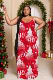 Red Blue Casual Print Backless Spaghetti Strap Long Dresses