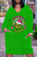 Green Casual Cartoon Print Pocket Basic V Neck Long Sleeve Plus Size Dresses