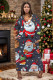Dark Gray Casual Santa Claus Cartoon Print Pocket V Neck Long Plus Size Dresses
