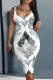 White Grey Casual Print Basic U Neck Vest Dresses