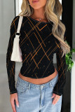 Black Yellow Casual Stripe Patchwork O Neck Tops
