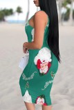 Multicolor Casual Cartoon Print Basic U Neck Vest Dresses