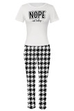 Khaki Casual Street Plaid Letter Print Contrast O Neck Short Sleeve Two Pieces