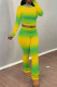 Green Yellow Casual Print Patchwork O Neck Long Sleeve Two Pieces