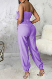 Purple Casual Solid Color Pocket Patchwork Backless Strapless Two Pieces