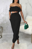Purple Casual Solid Color Pocket Patchwork Backless Strapless Two Pieces