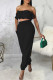 Black Casual Solid Color Pocket Patchwork Backless Strapless Two Pieces