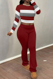 Light Yellow Casual Print Patchwork O Neck Long Sleeve Two Pieces