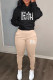 Khaki Casual Print Draw String Pocket Patchwork Hooded Long Sleeve Two Pieces