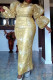 Golden Yellow Elegant Print Patchwork O Neck Wrapped Skirt Dresses