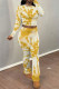 Earth Yellow Casual Print Patchwork O Neck Long Sleeve Two Pieces
