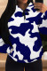 Tibetan Blue Casual Camouflage Print Draw String Pocket Patchwork Hooded Tops