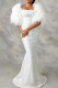 White Elegant Solid Color Sequins Patchwork Feathers Zipper Square Neck Evening Dresses