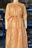 Yellow Elegant Solid Color Patchwork Strap Design O Neck A Line Dresses