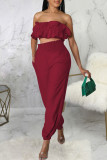 Purple Casual Solid Color Pocket Patchwork Backless Strapless Two Pieces