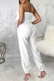 Purple Casual Solid Color Pocket Patchwork Backless Strapless Two Pieces