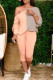 Pink Gray Casual Draw String Patchwork Contrast Oblique Collar Long Sleeve Two Pieces