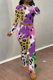 Red Casual Print Patchwork O Neck Long Sleeve Two Pieces