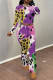 Purple Casual Print Patchwork O Neck Long Sleeve Two Pieces