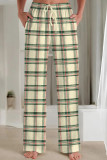 Powder White Casual Print Draw String Pocket Patchwork Loose Mid Waist Straight Full Print Bottoms