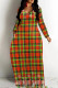 Orange Casual Print Basic V Neck Long Dresses