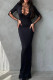 Black Sexy Solid Color Hollow Out Patchwork Cross Straps Deep V Neck Long Dresses