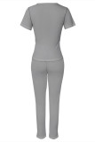 Khaki Casual Street Letter Print O Neck Long Sleeve Two Pieces