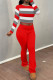 Red Casual Print Patchwork O Neck Long Sleeve Two Pieces