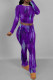 Purple Casual Print Patchwork O Neck Long Sleeve Two Pieces
