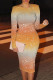 Orange Casual Print Patchwork O Neck Wrapped Skirt Dresses