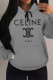 Grey Casual Daily Letter Print Draw String Pocket Hooded Tops