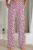 Powder White Casual Print Draw String Pocket Patchwork Loose Mid Waist Straight Full Print Bottoms