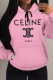 Pink Casual Daily Letter Print Draw String Pocket Hooded Tops