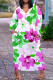 Purple Green Casual Floral Print Basic V Neck Long Plus Size Dresses