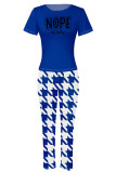 Khaki Casual Street Plaid Letter Print Contrast O Neck Short Sleeve Two Pieces