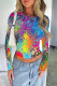 Black Casual Street Splashed ink printing Contrast O Neck Tops
