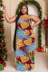 Burgundy Sexy Casual Print Backless Spaghetti Strap Long Dresses