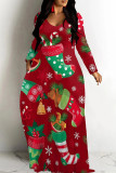 White Casual Print Basic V Neck Long Dresses