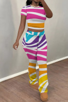 Colour Casual Street Camouflage Print Polka Dot Contrast O Neck Short Sleeve Two Pieces