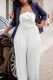 White Casual Solid Color Patchwork Flower Shape Spaghetti Strap Loose Jumpsuits